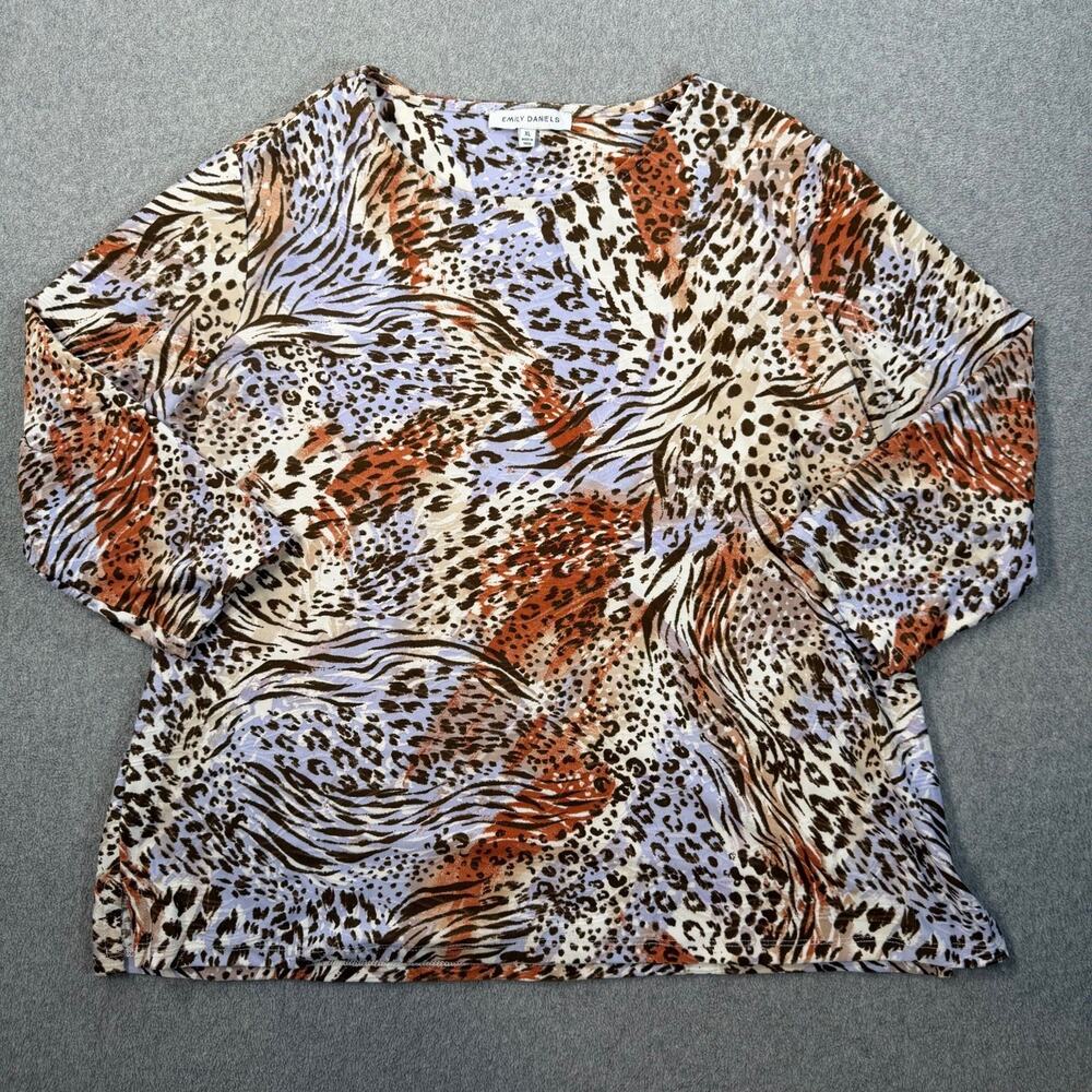 Emily Daniels Women's XL Animal Print Texture Top Blouse 3/4 Sleeve Scoop Neck